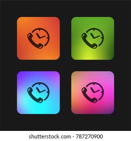 Phone auricular and clock delivery symbol four color gradient app icon design