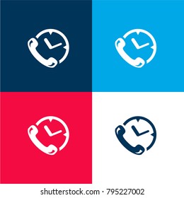 Phone auricular and clock delivery symbol four color material and minimal icon logo set in red and blue