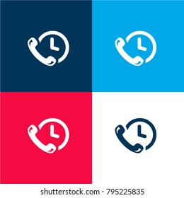 Phone auricular and a clock four color material and minimal icon logo set in red and blue