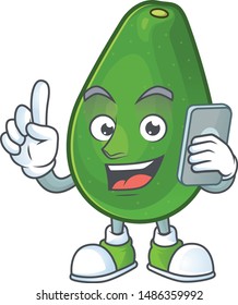 With phone avocado fruit character on white background