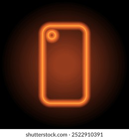 Phone back, camera simple icon vector. Flat design. Orange neon on black background.ai