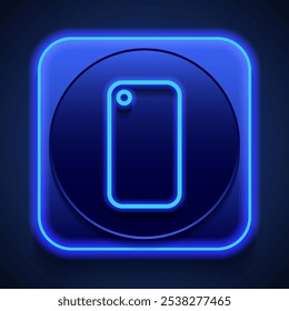 Phone back, camera simple icon vector. Flat design. Blue neon style on button. With shadow.ai