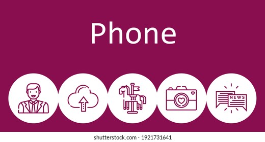 phone background concept with phone icons. Icons related chat, man, cloud computing, carousel, camera