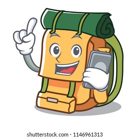 With phone backpack character cartoon style