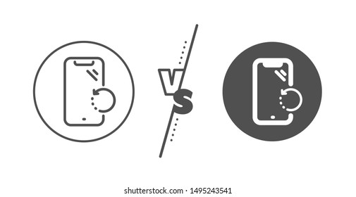Phone backup sign. Versus concept. Smartphone recovery line icon. Mobile device symbol. Line vs classic smartphone recovery icon. Vector