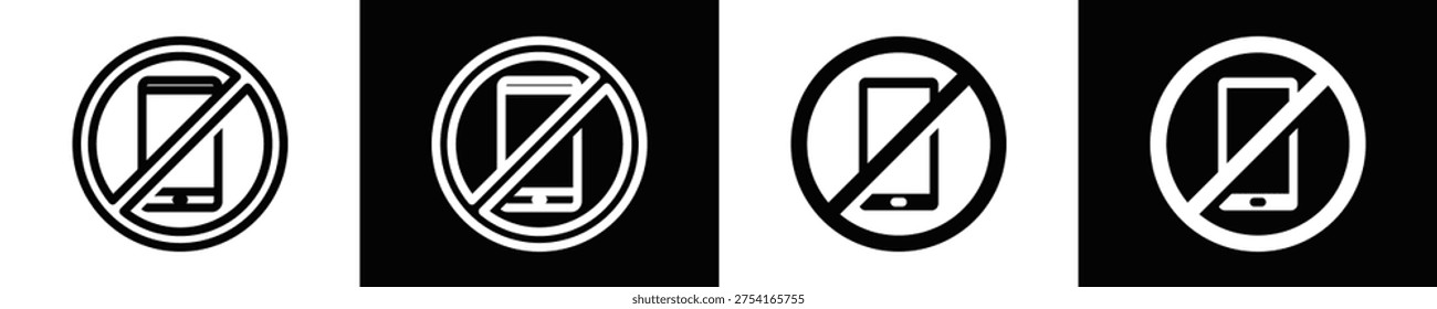 Phone Ban Icon Set White And Black Background Style