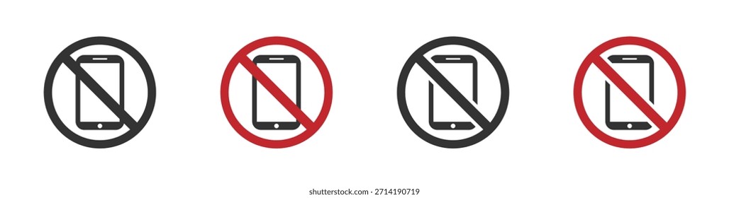 Conjunto de iconos de vector de prohibición de teléfono. No se permite la señal de Vector por teléfono
