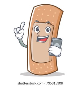 With phone band aid character cartoon