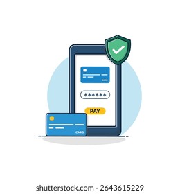 Phone with Bank Card and Shield Vector Illustration. Secure Payment Concept Design