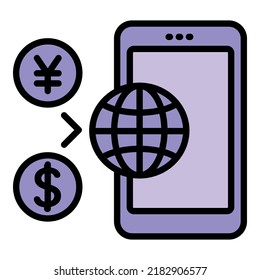vector de contorno de icono de banca telefónica. Pago en línea. Efectivo de la aplicación