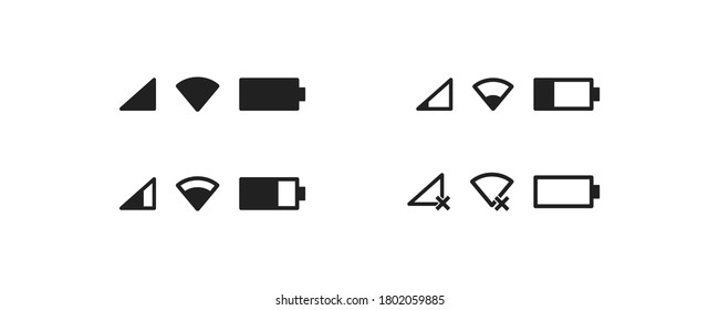Phone bar, simple isolated icon set. Battery and signal illustration concept in vector flat style.