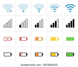 Phone bar status Icons, battery Icon, wifi signal strength. Vector for mobile phone