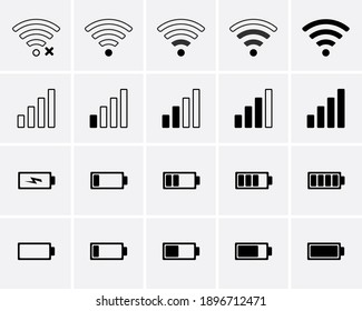 Phone bar status Icons, battery Icon, wifi signal strength. Vector for mobile phone