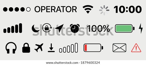 Phone bar status Icons. mobile icons GUI\
design set status bar icons battery life icons. Status bar icon\
set. Vector illustration