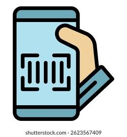Phone barcode scanner icon. Outline phone barcode scanner vector icon color flat isolated