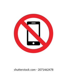Phone barring icon. Sign prohibiting the use of the phone here. No talking and calling, symbol. Turn off the phone or switch to silent mode. Red circle with a red diagonal line through it. 