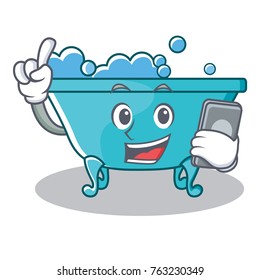 With phone bathtub character cartoon style