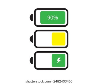 Vector de indicador de nivel de Recargo de batería del teléfono. Recargo, energía, móvil, nivel, batería, eléctrico, icono, teléfono, lleno, símbolo, recarga, porcentaje. Se puede utilizar para el Anuncio, el Diseño web, el cartel.