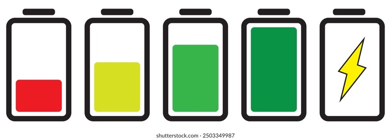 Phone Battery Charge Status Flat Symbols Set.