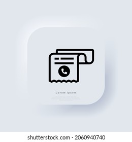 Phone Bill Receipt Icon. Invoice Icon. Cashier Receipt Icon. Hand Holding A Receipt Bill. Pay Bill Icon. Neumorphic UI UX White User Interface Web Button. Neumorphism. Vector EPS 10.