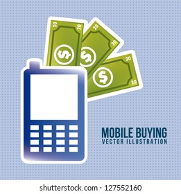 phone with bills, mobile buying. vector illustration