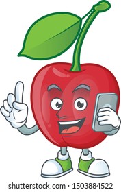 With Phone Bing Cherries Isolated Mascot In Character