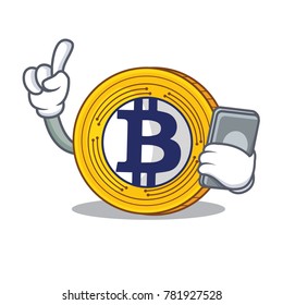 With phone Bitcoin Gold character cartoon