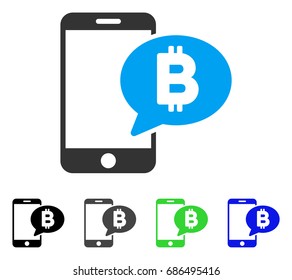 Phone Bitcoin SMS flat vector illustration. Colored phone bitcoin SMS gray, black, blue, green pictogram variants. Flat icon style for application design.