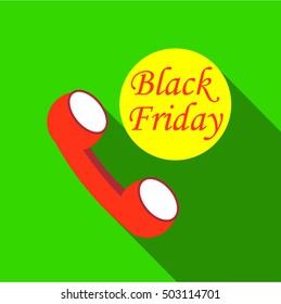Phone and black friday icon. Flat illustration of phone and black friday vector icon for web