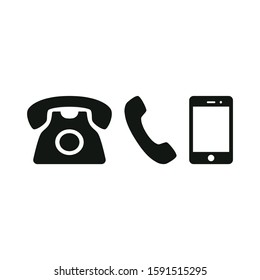 Phone Black Isolated Vector Icon Set. Old, Retro Phone, Smartphone Glyph Symbol Set.