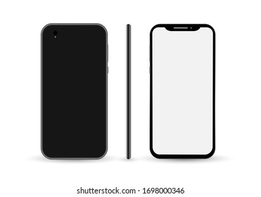 Pantalla en blanco de teléfono, lados diferentes de la maqueta. Vista lateral. Plantilla de teléfono móvil con pantalla en blanco. Ilustración del vector