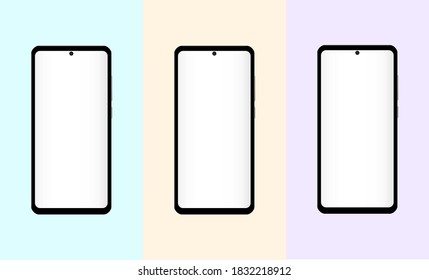 Phone with blank screen on isolated background. Phone mockup or cellphone template with empty screen. Smartphone template on isolated background. Vector illustration