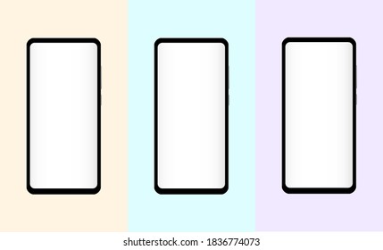 Teléfono con pantalla en blanco sobre fondo aislado. Mockup de teléfono o plantilla de teléfono móvil con pantalla vacía. Plantilla de Smartphone en fondo aislado. Ilustración del vector