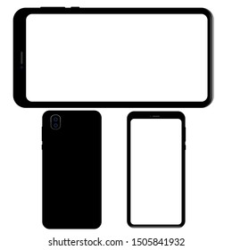 Phone with blank screen on white background.