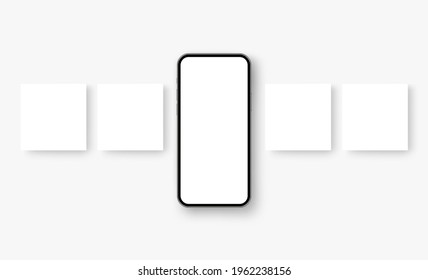 Phone with Blank Social Media Posts Carousel Template. Vector Illustration