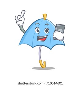 With phone blue umbrella character cartoon