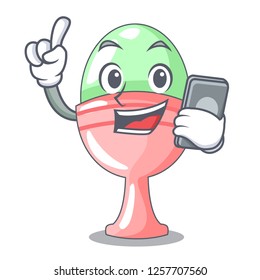 With phone boiled egg cup isolated on mascot