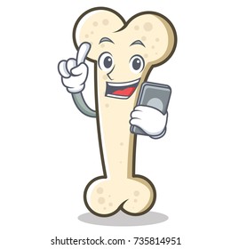 With phone bone character cartoon mascot