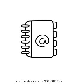 Phone book, address book icon in flat black line style, isolated on white 