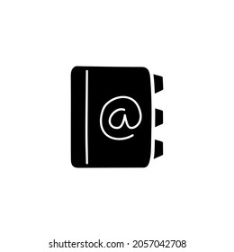 Libreta de teléfonos, icono de la libreta de direcciones   en un icono de glifo de forma plana y negra sólida, aislado en fondo blanco 