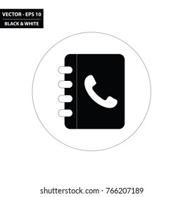 Phone book black and white flat icon. Vector Illustration.