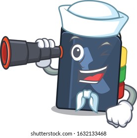 Phone book cartoon happy Sailor style with binocular
