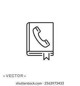 phone book icon, directory telephone, contact or address list, thin line symbol concept isolated on white background, editable stroke eps 10 vector illustration