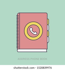Phone Book icon in flat design style, vector illustration. solid color with outline concept.