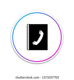 Phone book icon isolated on white background. Address book. Telephone directory. Circle white button. Vector Illustration