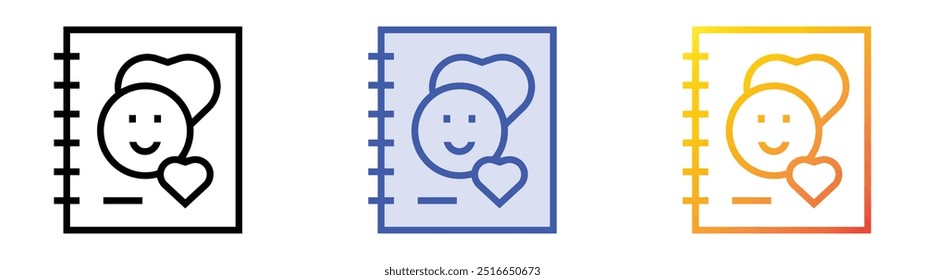 Icono de la libreta de teléfonos. Lineal, relleno azul y diseño de estilo degradado aislado sobre fondo blanco