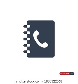 Phone Book Icon. Simple Address Book with Binder including Phone Icon inside isolated on White Background. Flat Vector Icon Design Template Elements.