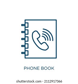 phone book icon. Thin linear phone book outline icon isolated on white background. Line vector phone book sign, symbol for web and mobile