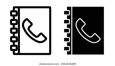 Phone book Icons pack in outlined and flat versions