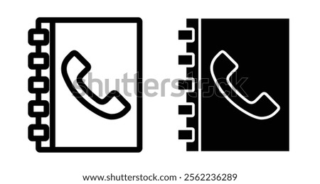 Phone book Icons pack in outlined and flat versions